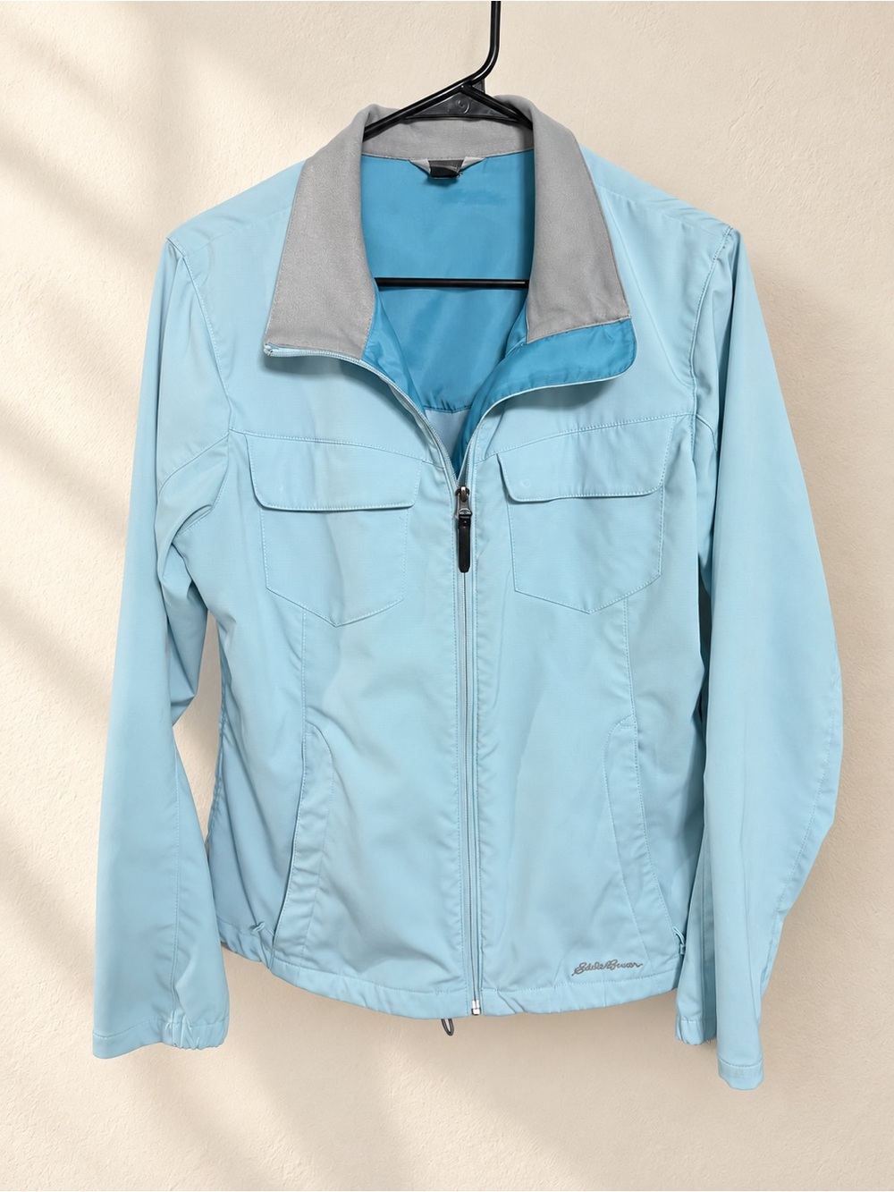 Eddie Bauer Light Blue Utility Zip Jacket with Gray Collar